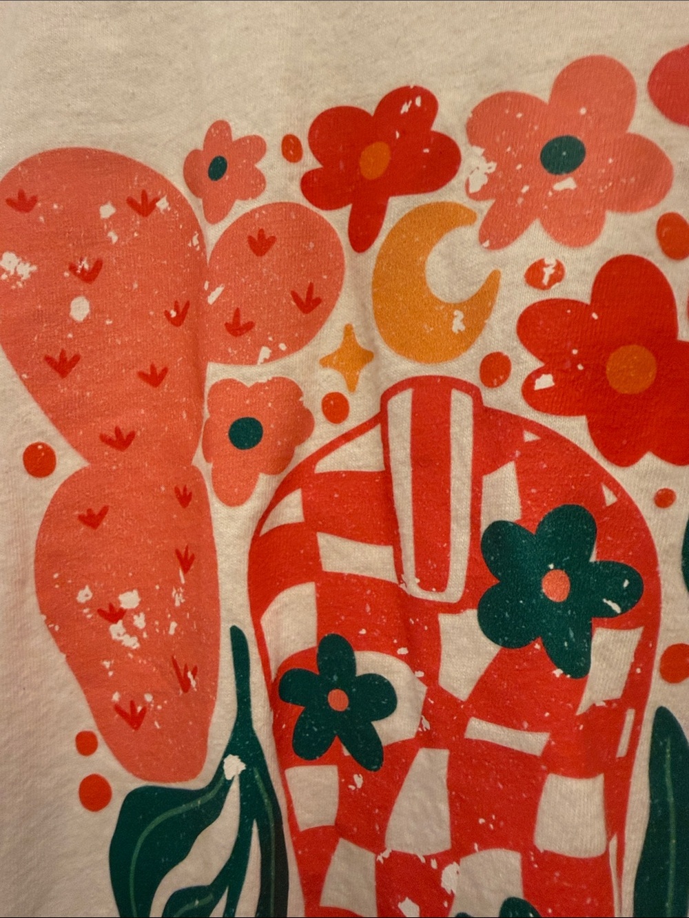 Comfort Colors White Tee with Red and Teal Floral Graphic - Picture 2 of 3